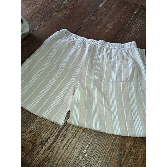 XL Old Navy Linen Cotton Tan White Striped Wide Leg Casual Cropped Pants Capris - Picture 4 of 4